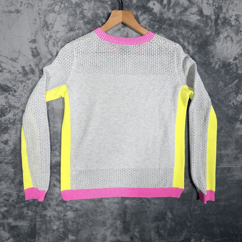 Peace of Cloth Womens Colorblock Sweater XS Gray Pink Neon Long Sleeve Cotton - Picture 3 of 7